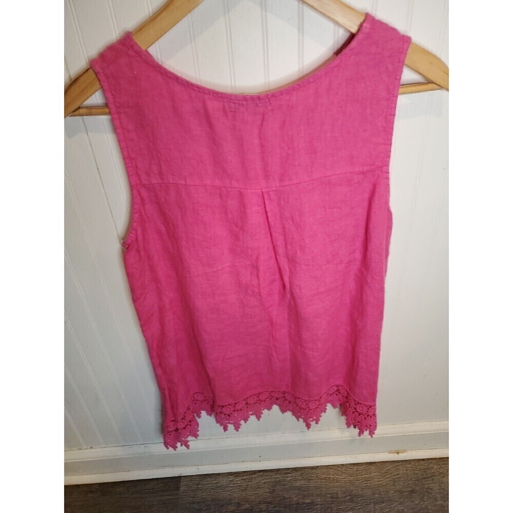 Italian LINEN Sleeveless Top Crochet Lace Woman's S Terzo Millennio - Picture 4 of 6